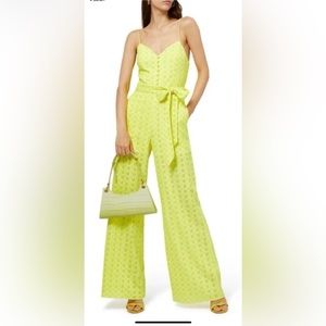 Alice + Olivia Shani Jumpsuit With Smocked Back Lemon Sorbet Sz 0